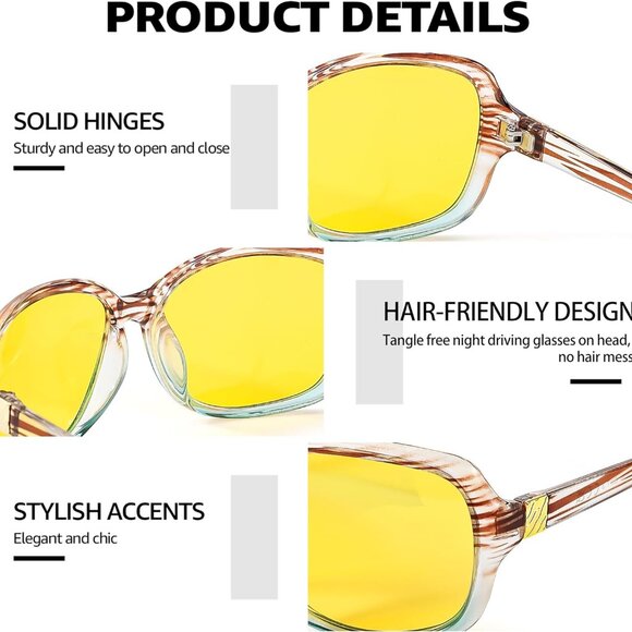 Night Driving Glasses Women Polarized Anti-Glare Yellow Lenses UV400 - Picture 3 of 7